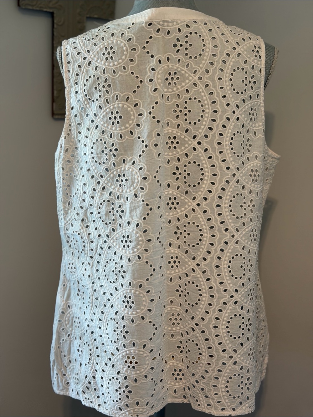 LAURA White Eyelet Cotton V-neck Tunic cottagecore feminine Balletcore size 14 - Picture 4 of 6
